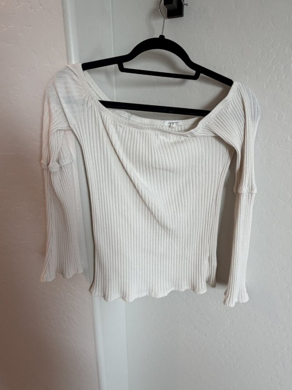 Maurices Ivory Ribbed Foldover Neck Long Sleeve Lettuce Hem Top XS